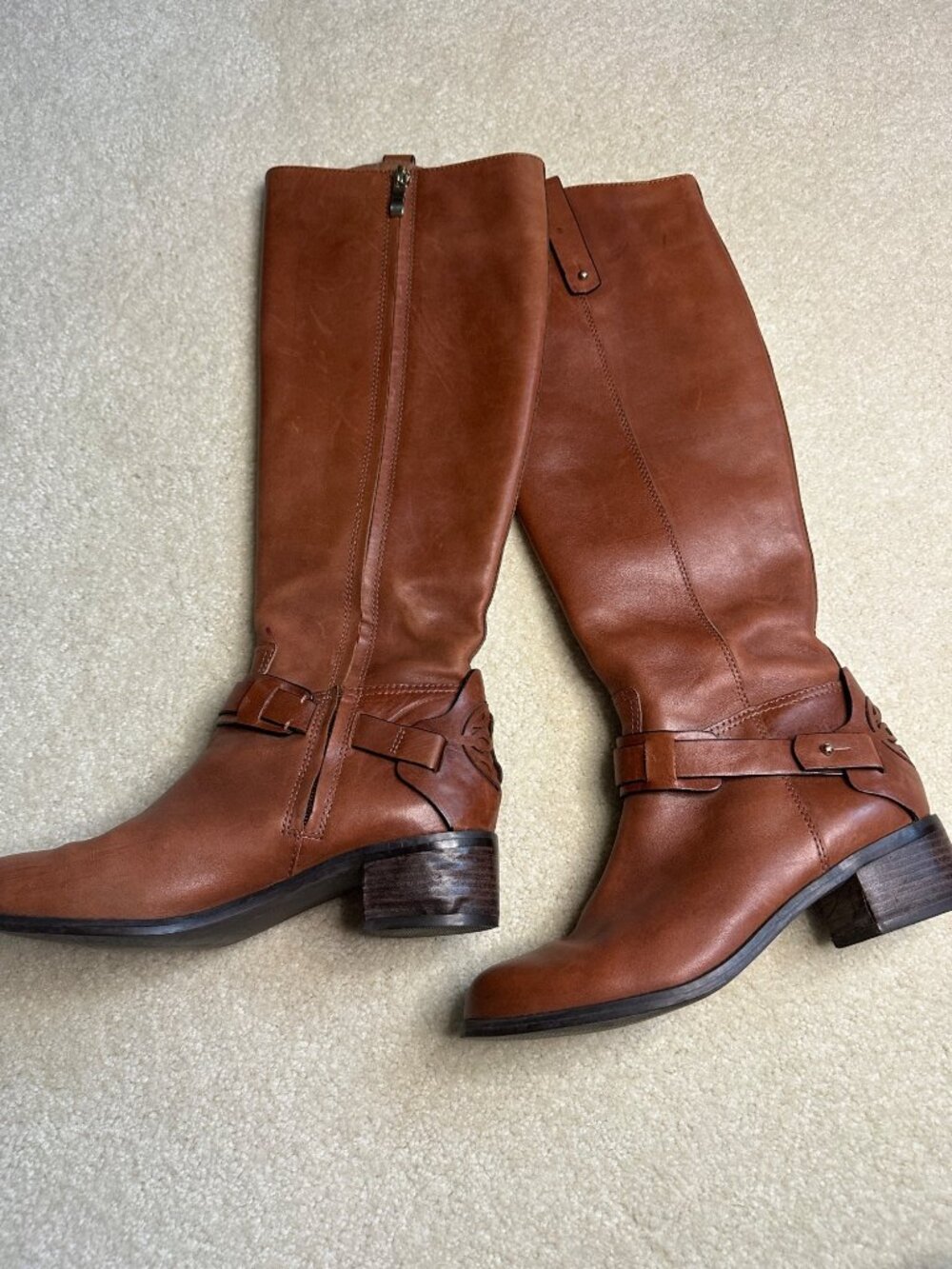 FRANCO FORTINI Campbell Women's Tall Classic Brown Cognac Leather Riding Boots